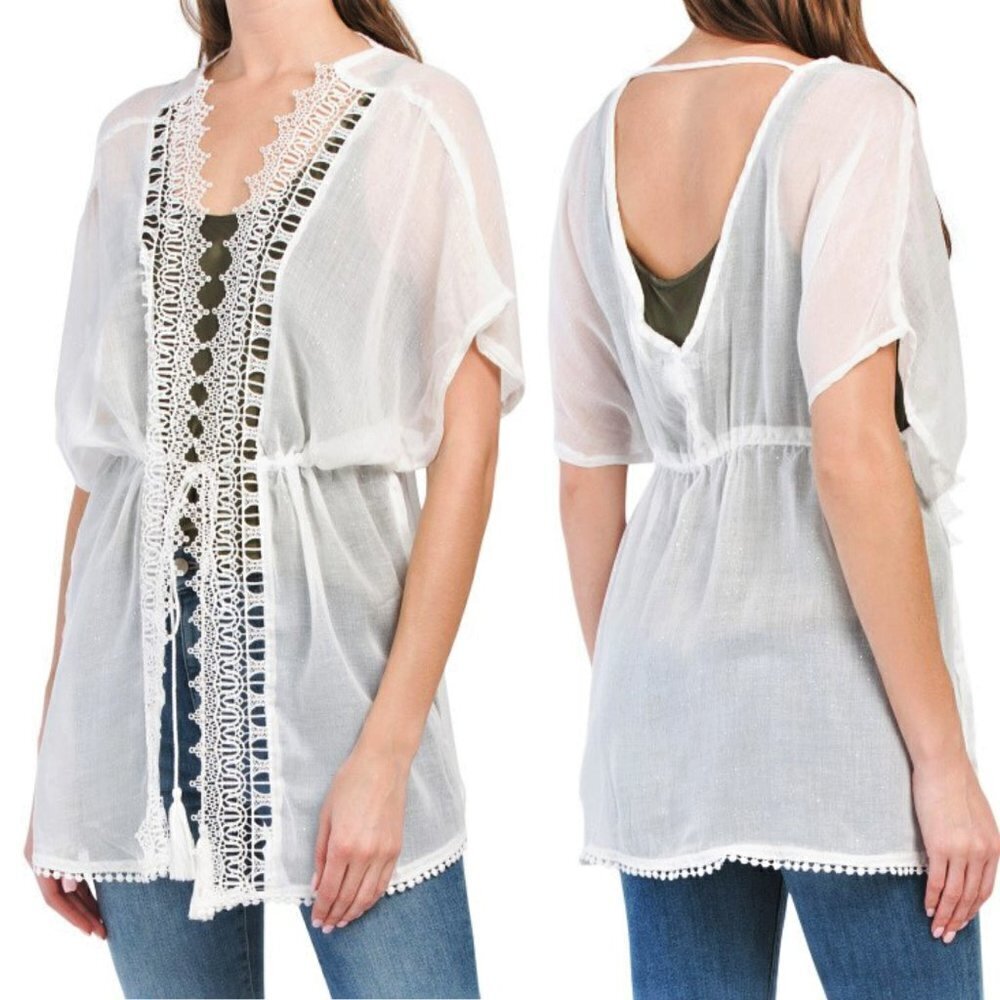 NWT ACCESSORY STREET Island Breeze Lace Trim Glitter Topper Cover-Up